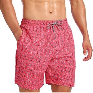 BIWISY Men's Swim Trunk Board Shorts‎ Paddle Novelty Print Vacation Pink 2XL